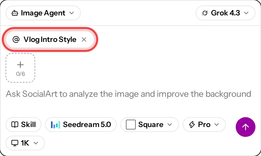 3. The skill stays active as a chip above the message box